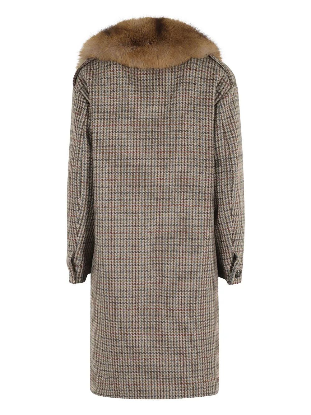 Bazar Deluxe Faux-fur Collar Houndstooth-pattern Coat In Brown