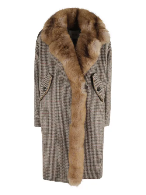 Bazar Deluxe frakke med houndstooth-mønster og imiteret pelskrave