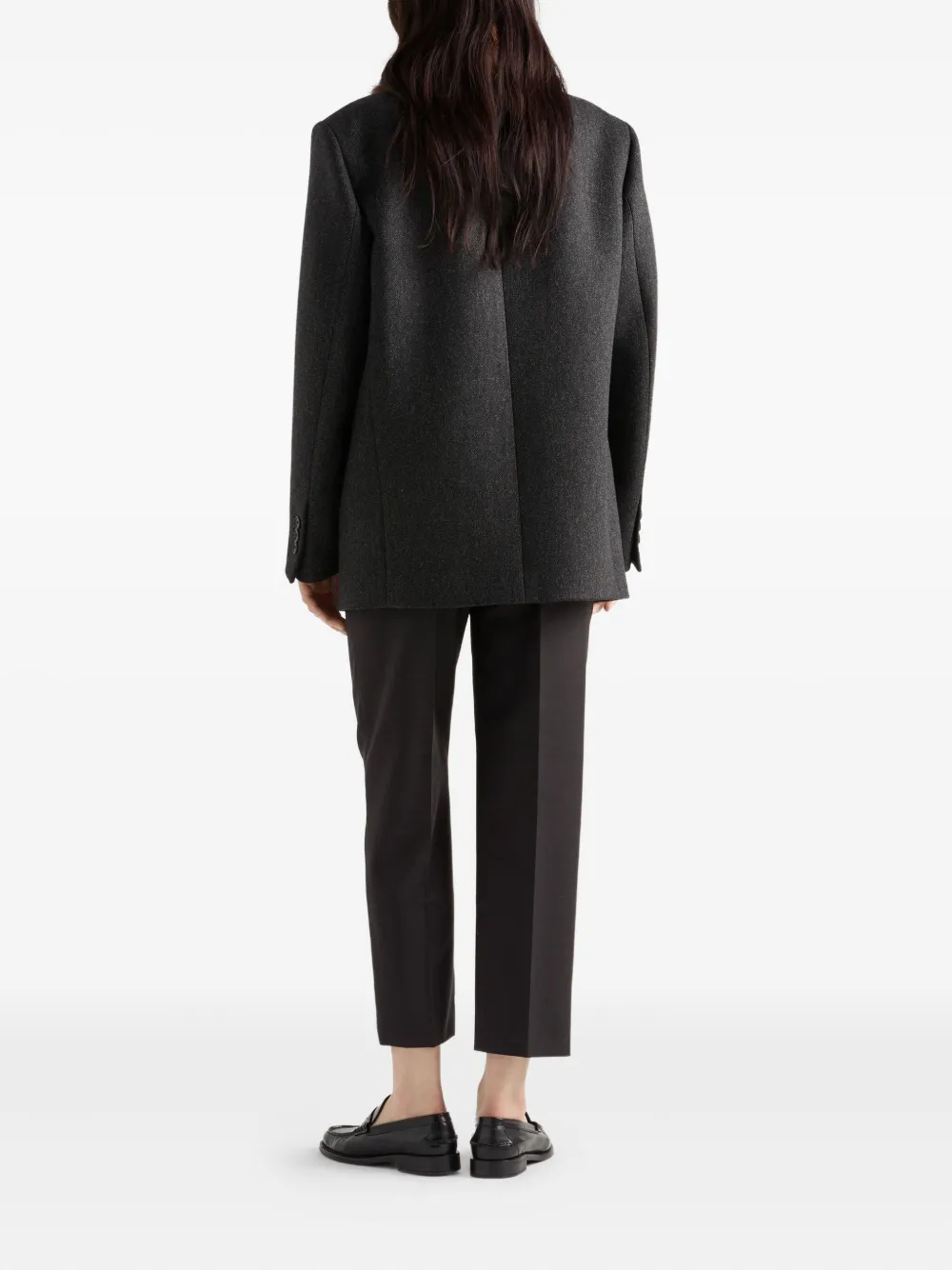Prada Cropped Wool Check Tailored Pants In Gray
