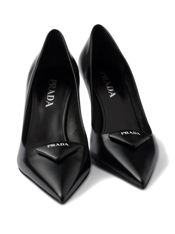 Prada 75mm triangle-logo Leather Pumps | Black | FARFETCH CA