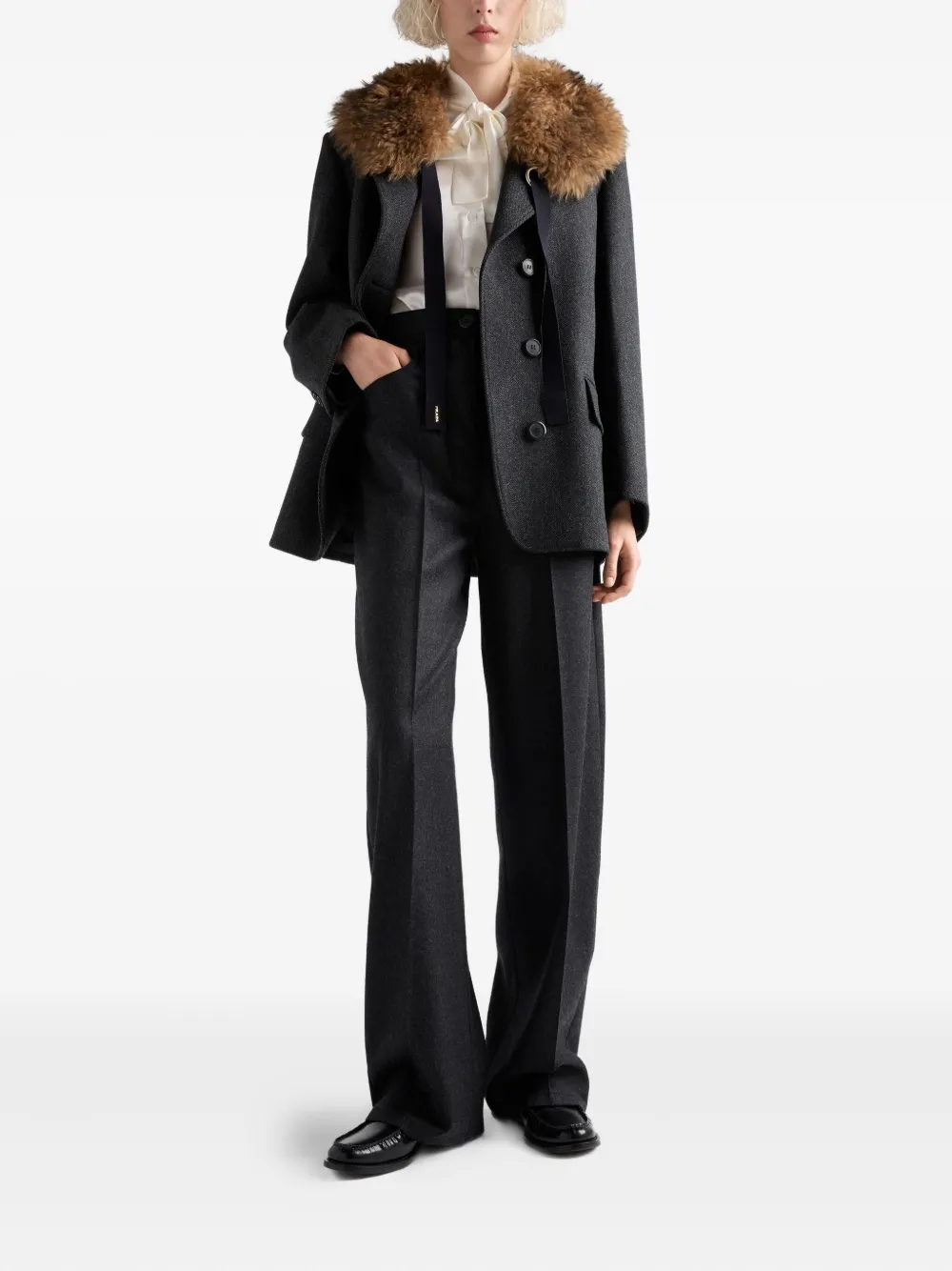 Prada Flanellen broek met logo - Grijs