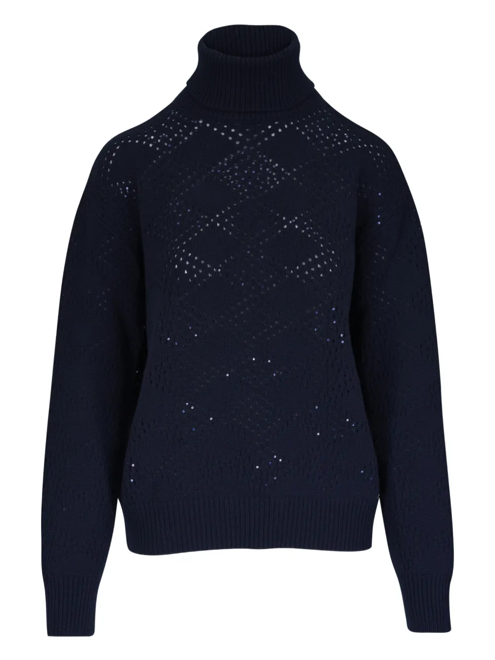 Kiton Open-work Roll-neck Sweater In Blue