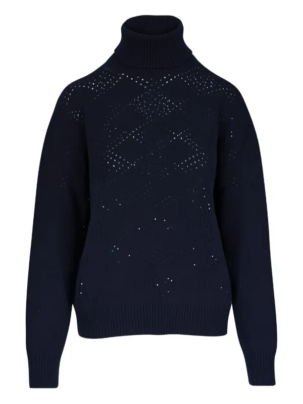 Kiton Open-work Roll-neck Sweater in Blue