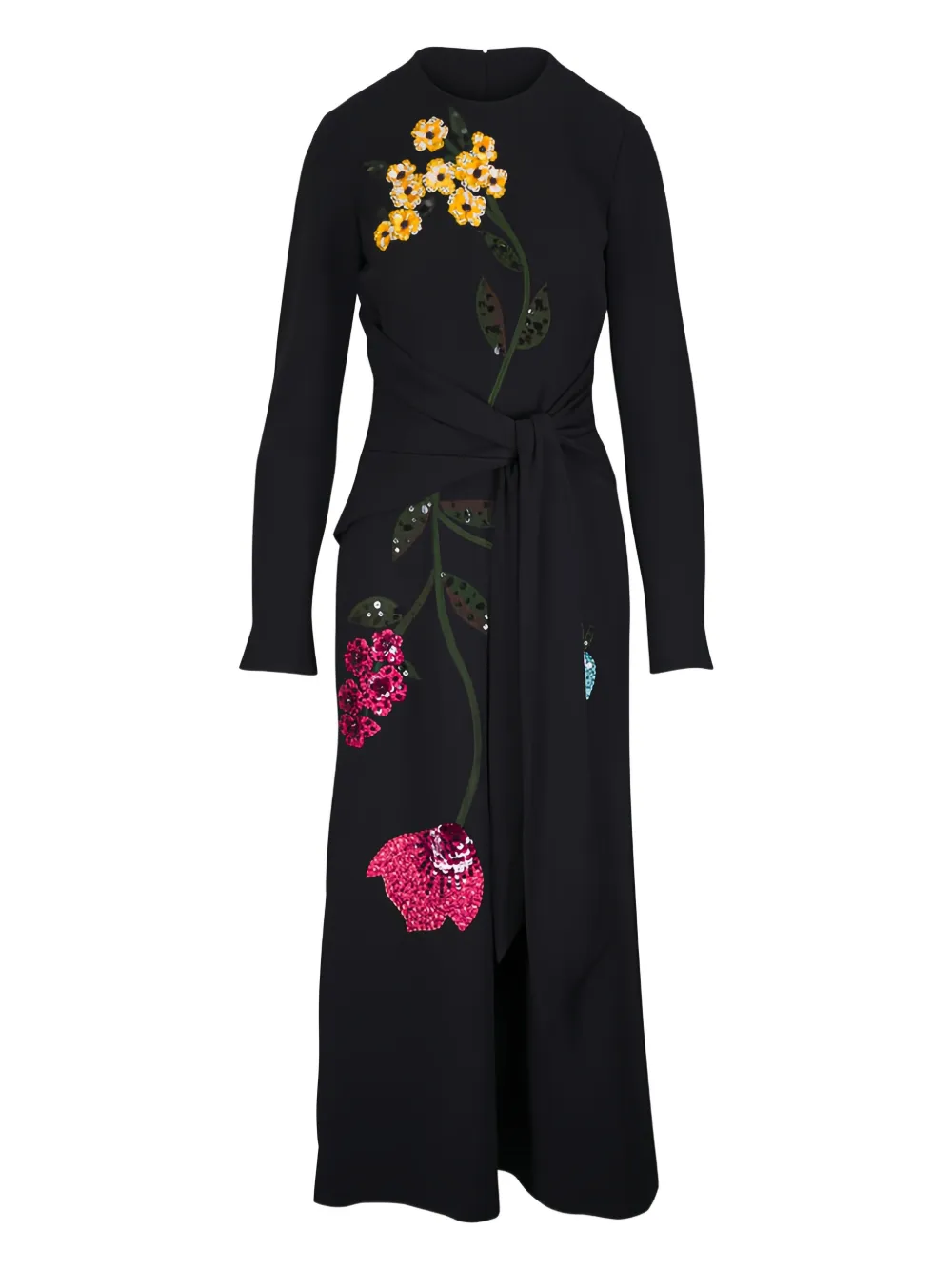 Lela Rose floral-embroidered midi dress - Nero