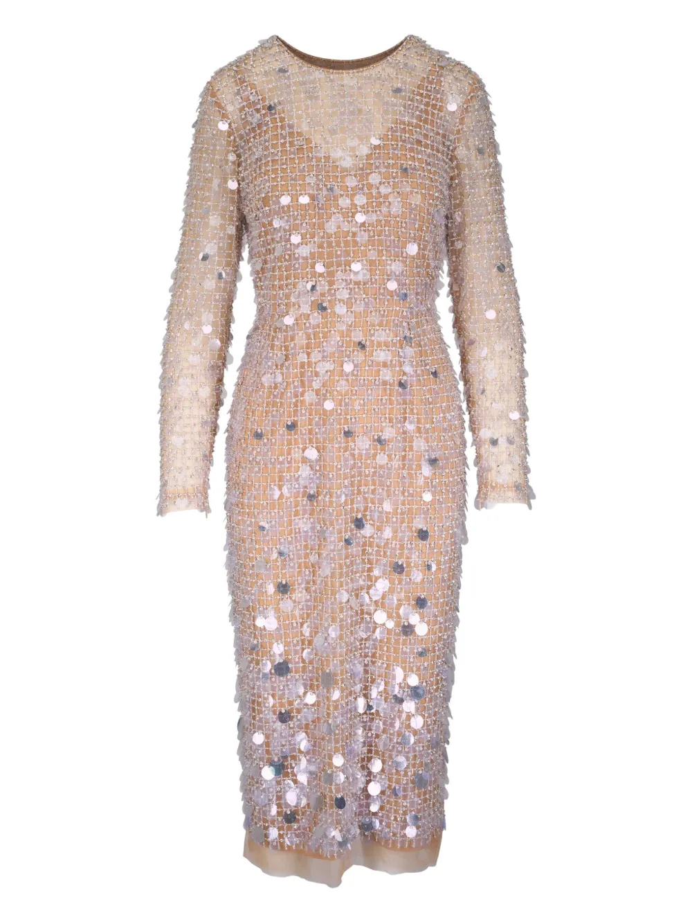 Carolina Herrera Sequin-embellished Midi Dress In Neutral