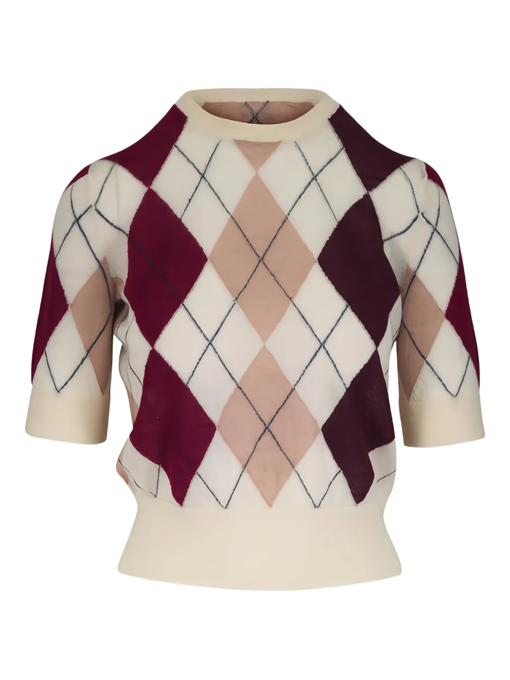 KHAITE argyle short-sleeve top - Neutrals