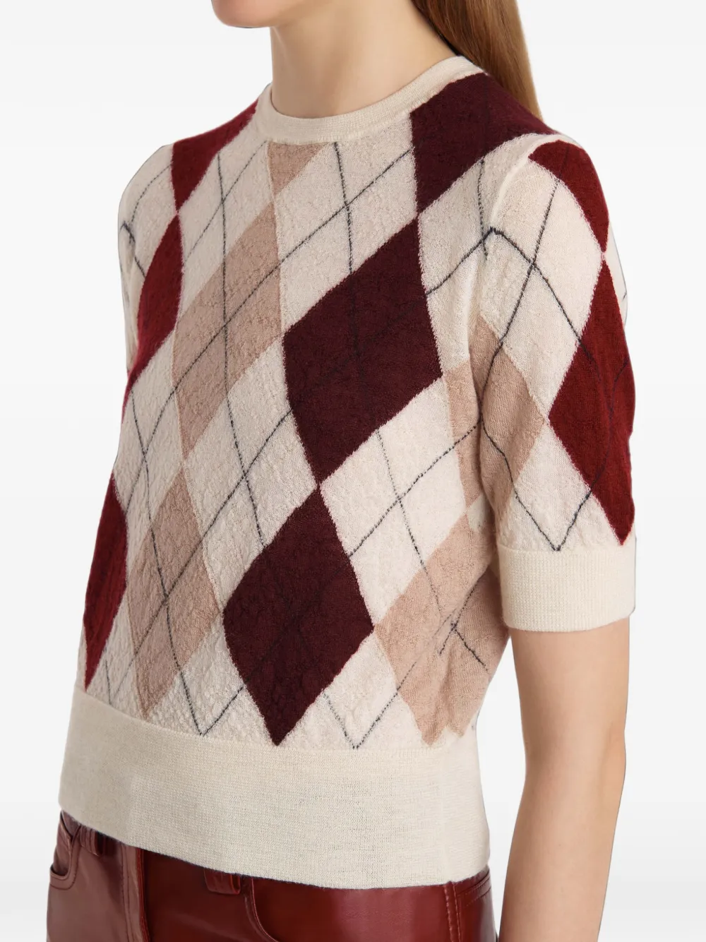 KHAITE Top met korte mouwen en argyle patroon Beige