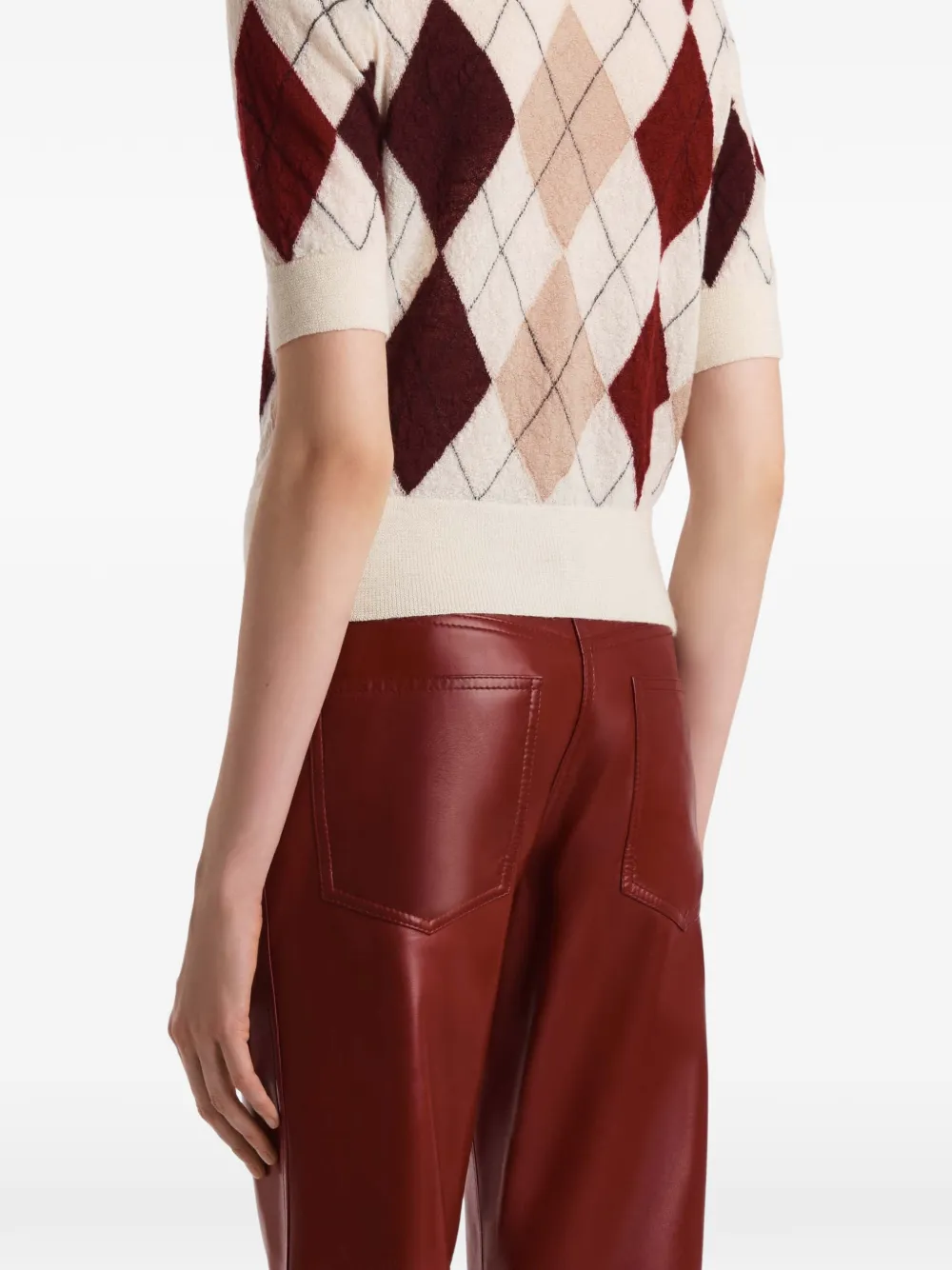 KHAITE Top met korte mouwen en argyle patroon Beige