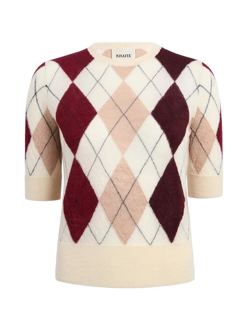 KHAITE Top met korte mouwen en argyle patroon Beige