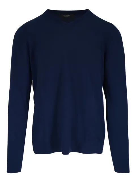 Kinross Cashmere V-neck ribbed trims sweater