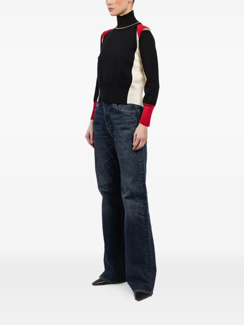  Shiro Sakai Colour Block Roll-neck Top - Black 