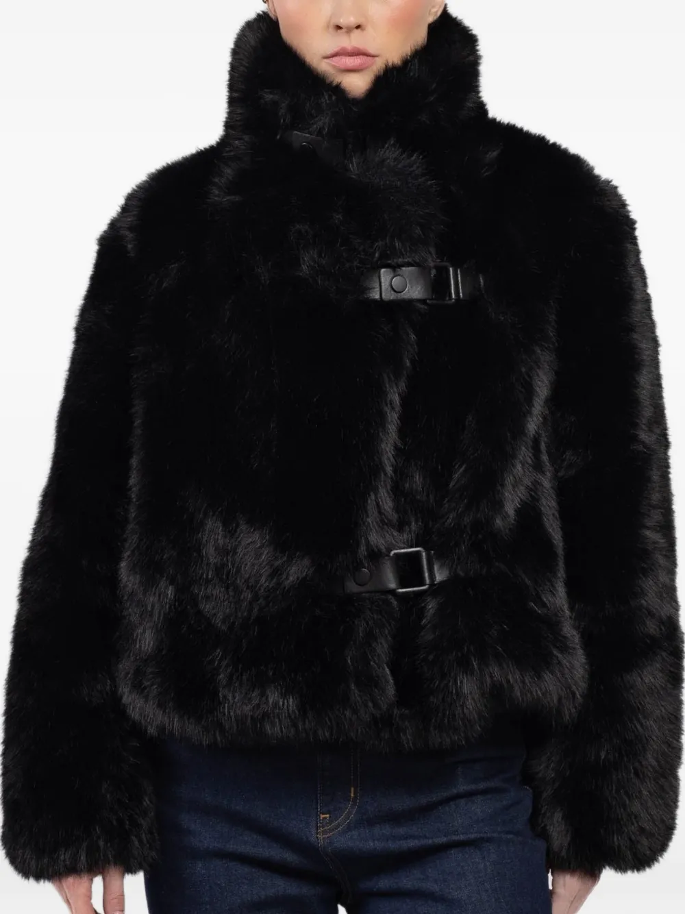 MOLLIOLLI Royal buckle faux-fur jacket - Nero