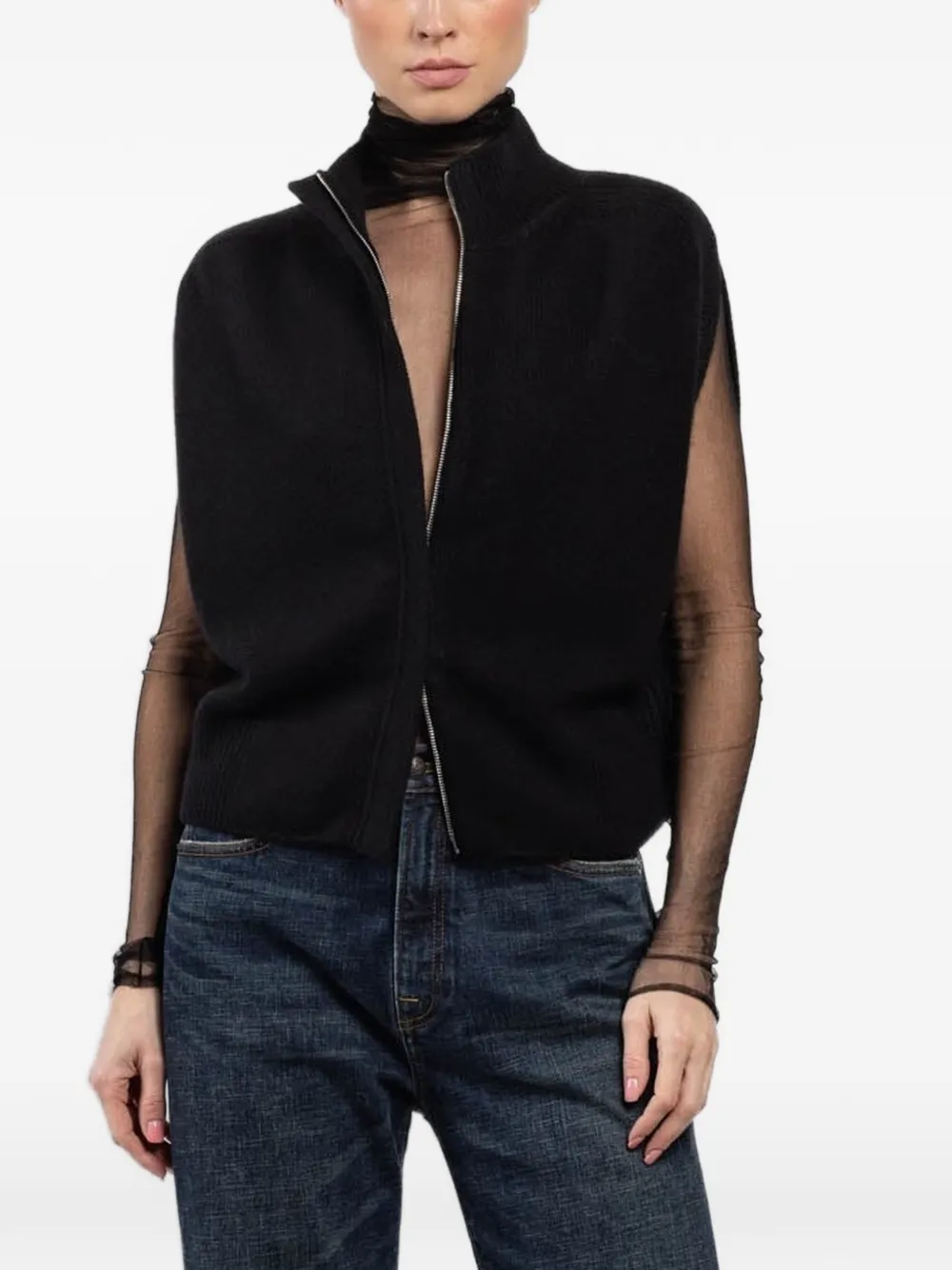 SA SU PHI Matilda zip-up high-neck cardigan - Nero