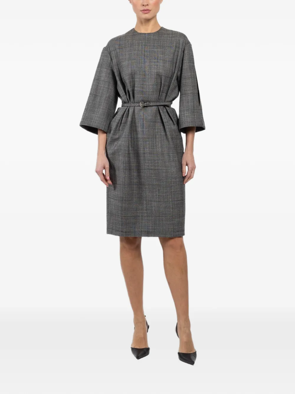 SA SU PHI Diana belted check mini dress - Grijs