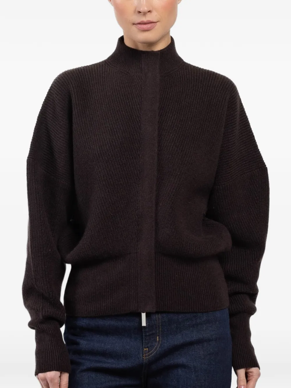 Sa Su Phi Stand-collar Zip Cardigan In Brown