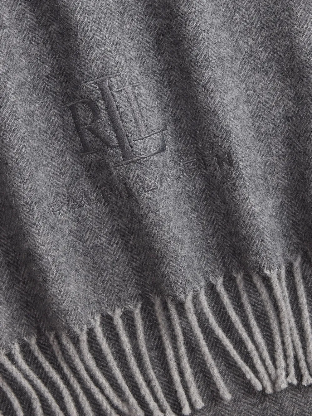 Ralph Lauren Logo-embroidered Fringed Scarf In Gray