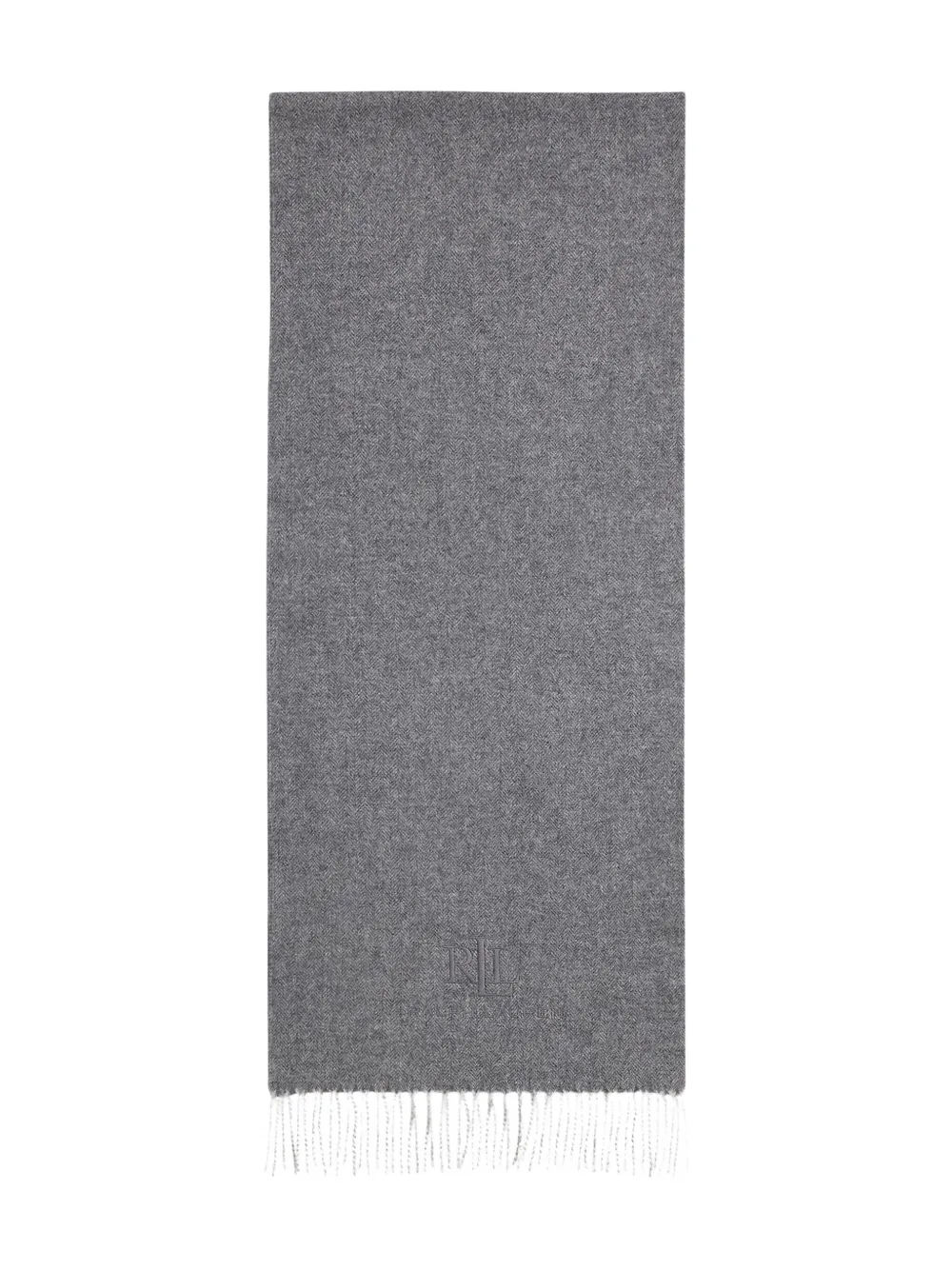 Ralph Lauren Logo-embroidered Fringed Scarf In Gray