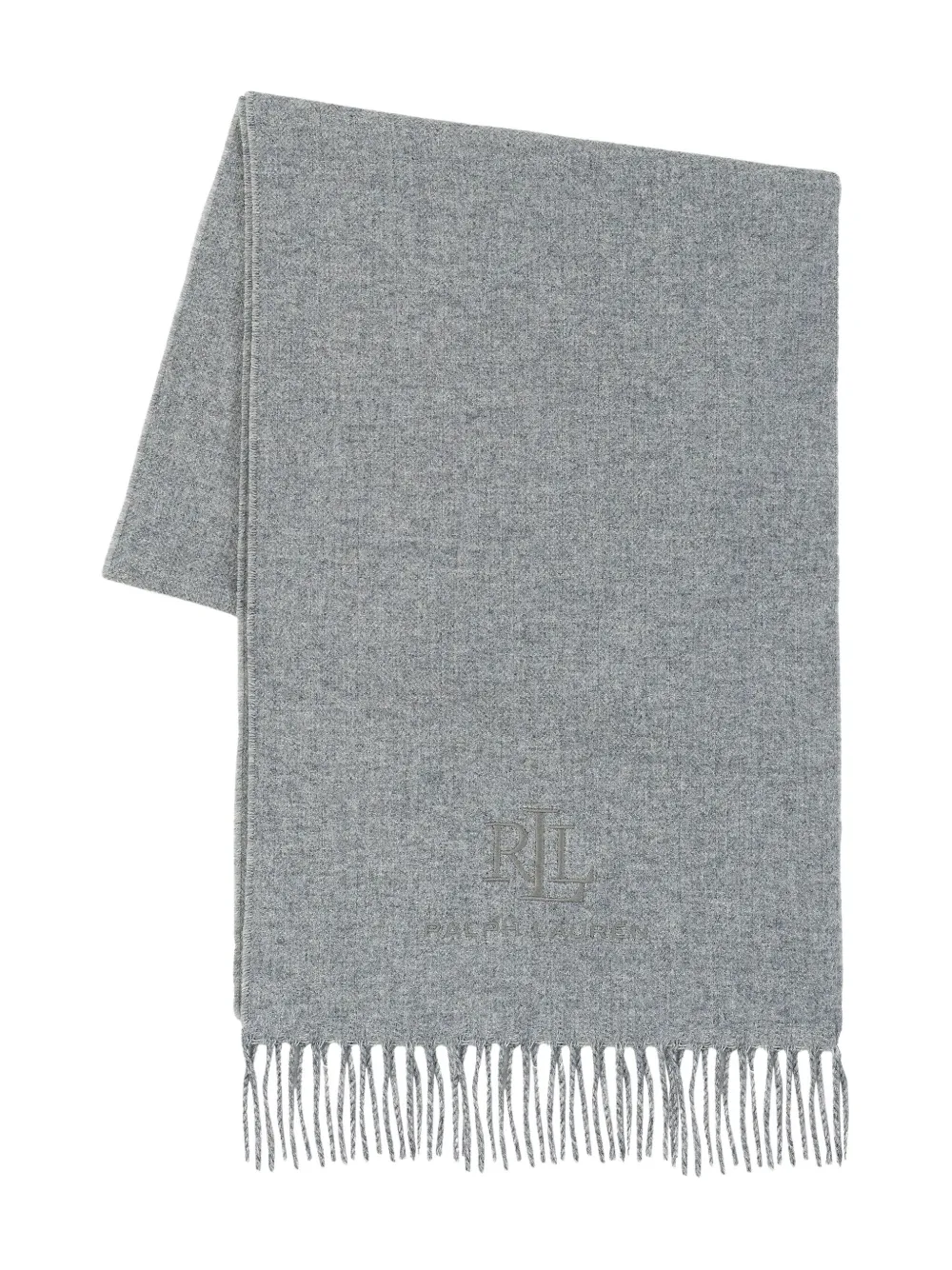 Ralph Lauren Logo-embroidered Fringed Scarf In Gray
