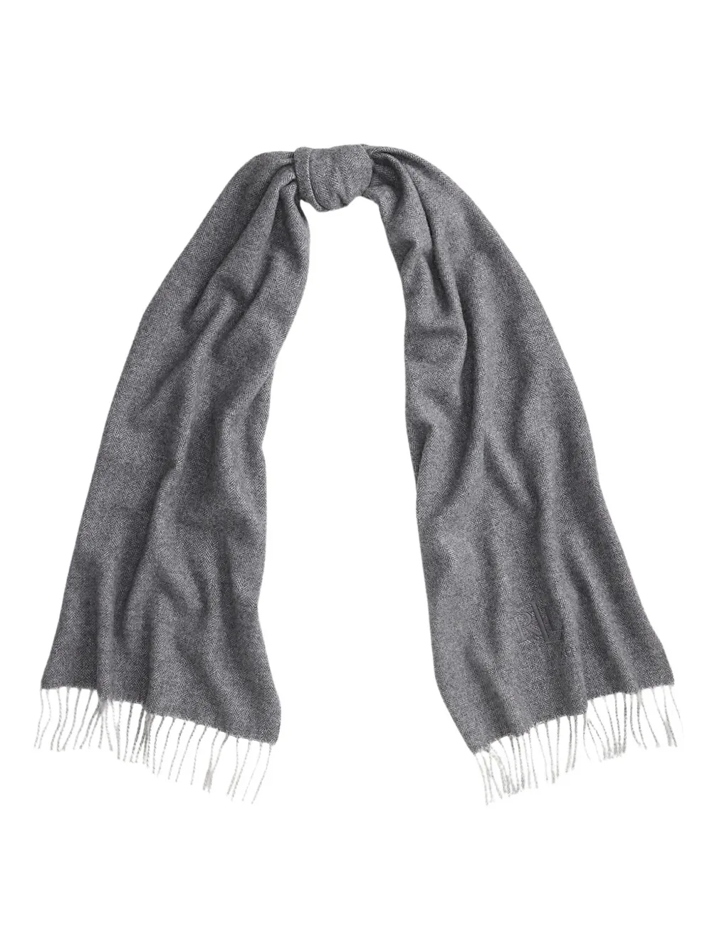 Ralph Lauren Logo-embroidered Fringed Scarf In Gray