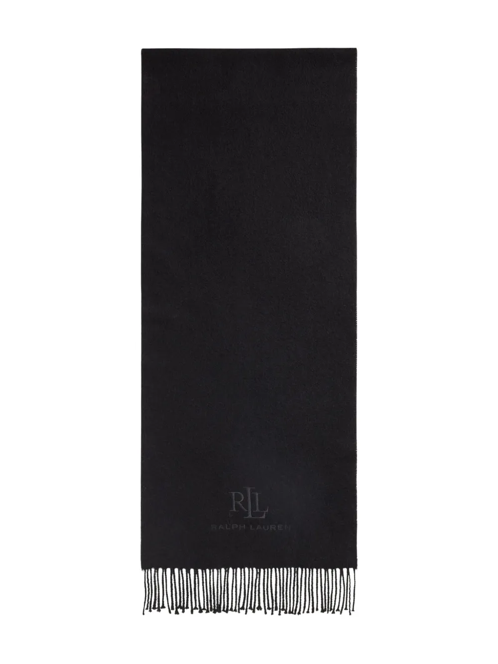 Ralph Lauren Logo-embroidered Fringed Scarf In Black
