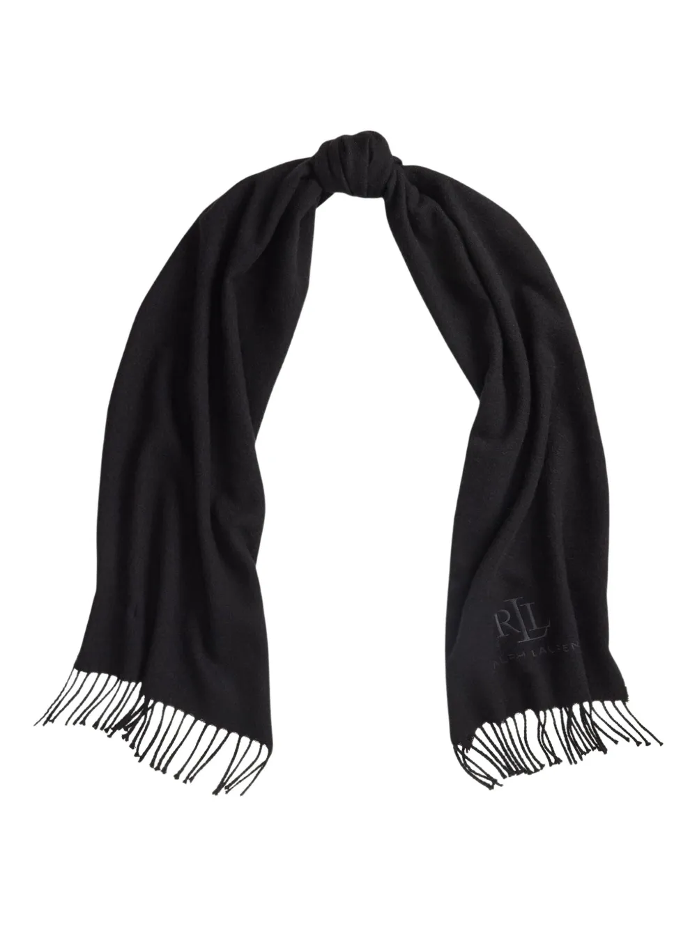 Ralph Lauren Logo-embroidered Fringed Scarf In Black