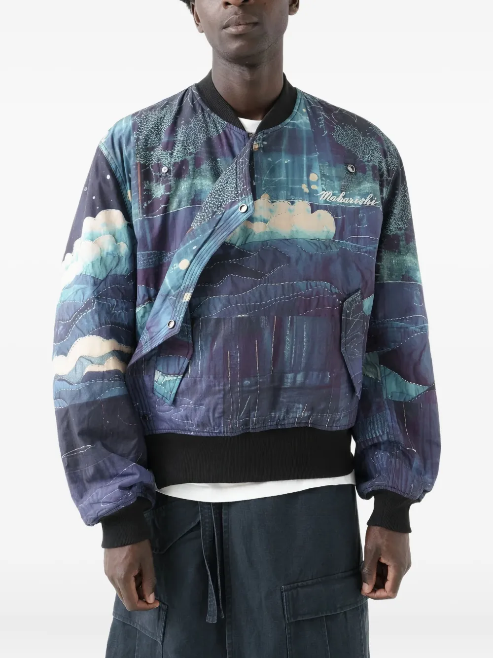 Maharishi 6227 Boro Crane Monk Ma1 Printed Bomber Jacket In Blue