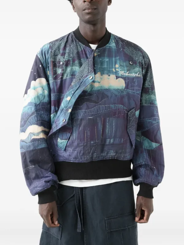 Maharishi 6227 Boro Crane Monk MA1 Printed Bomber Jacket | Blue