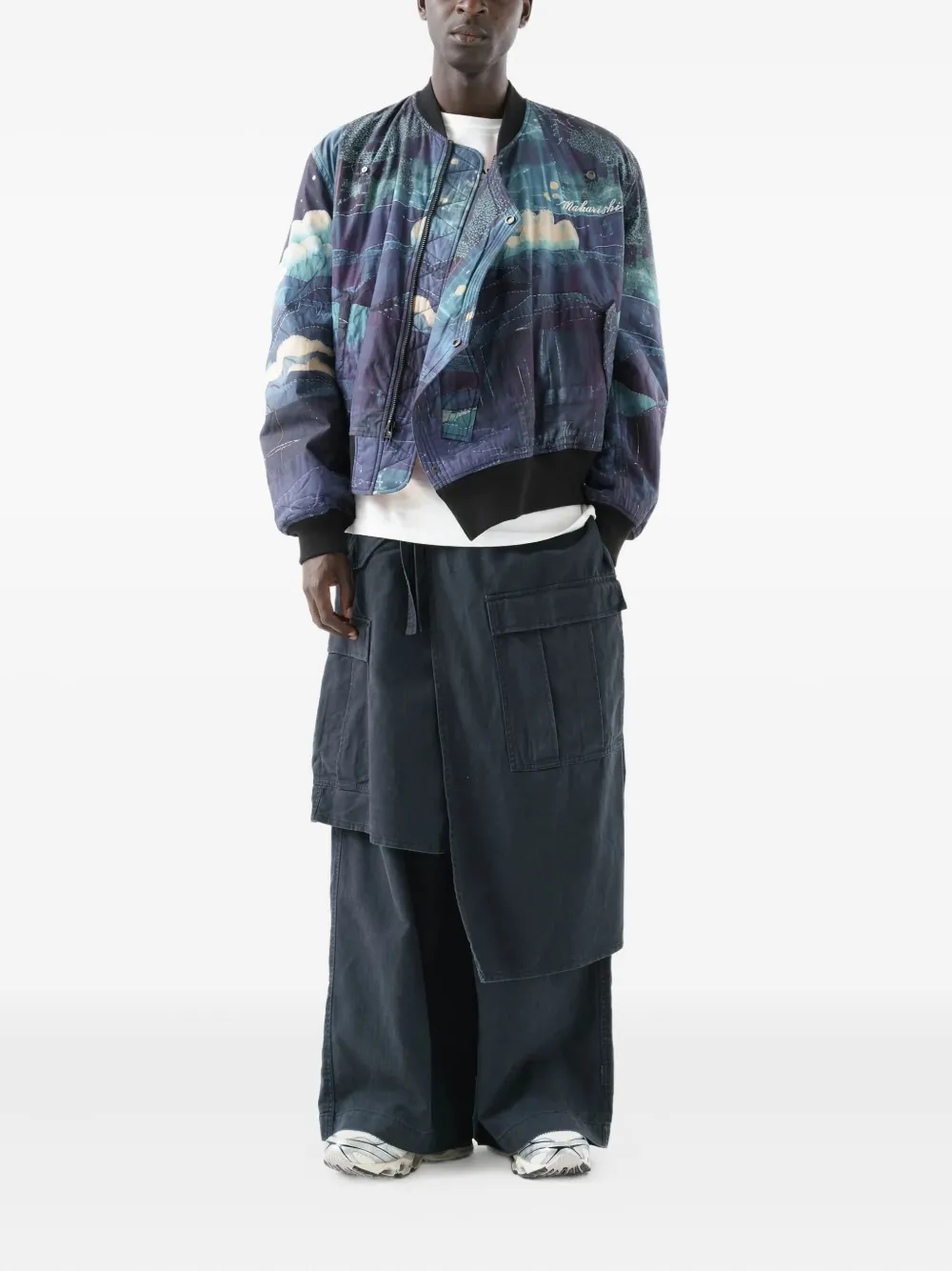 Maharishi 6227 Boro Crane Monk Ma1 Printed Bomber Jacket In Blue