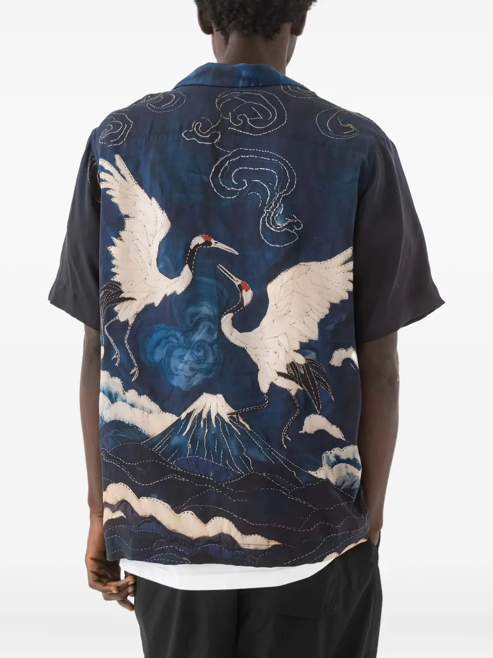 Maharishi 6230 Boro Crane Graphic Shirt In Blue