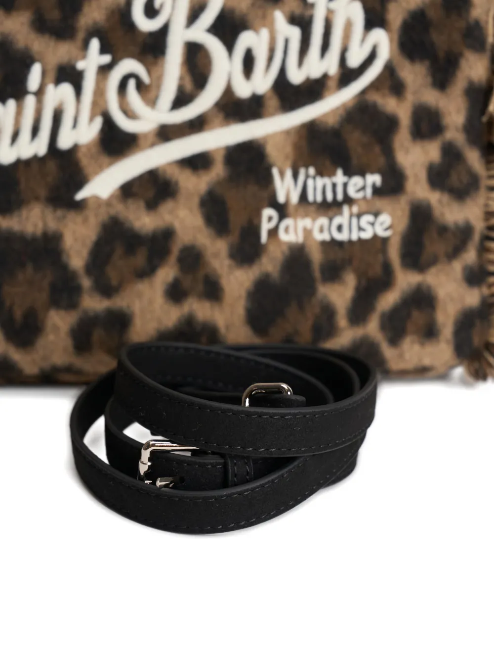 Mc2 Saint Barth Colette Leopard-print Fringed Shoulder Bag In Brown