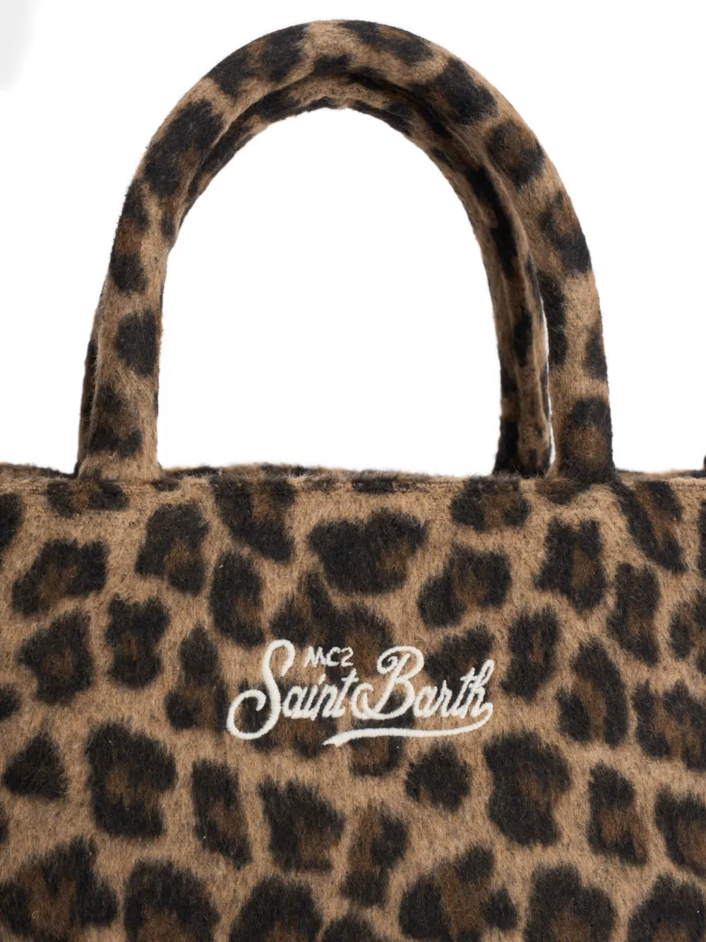 Mc2 Saint Barth Colette Leopard-print Fringed Shoulder Bag In Brown
