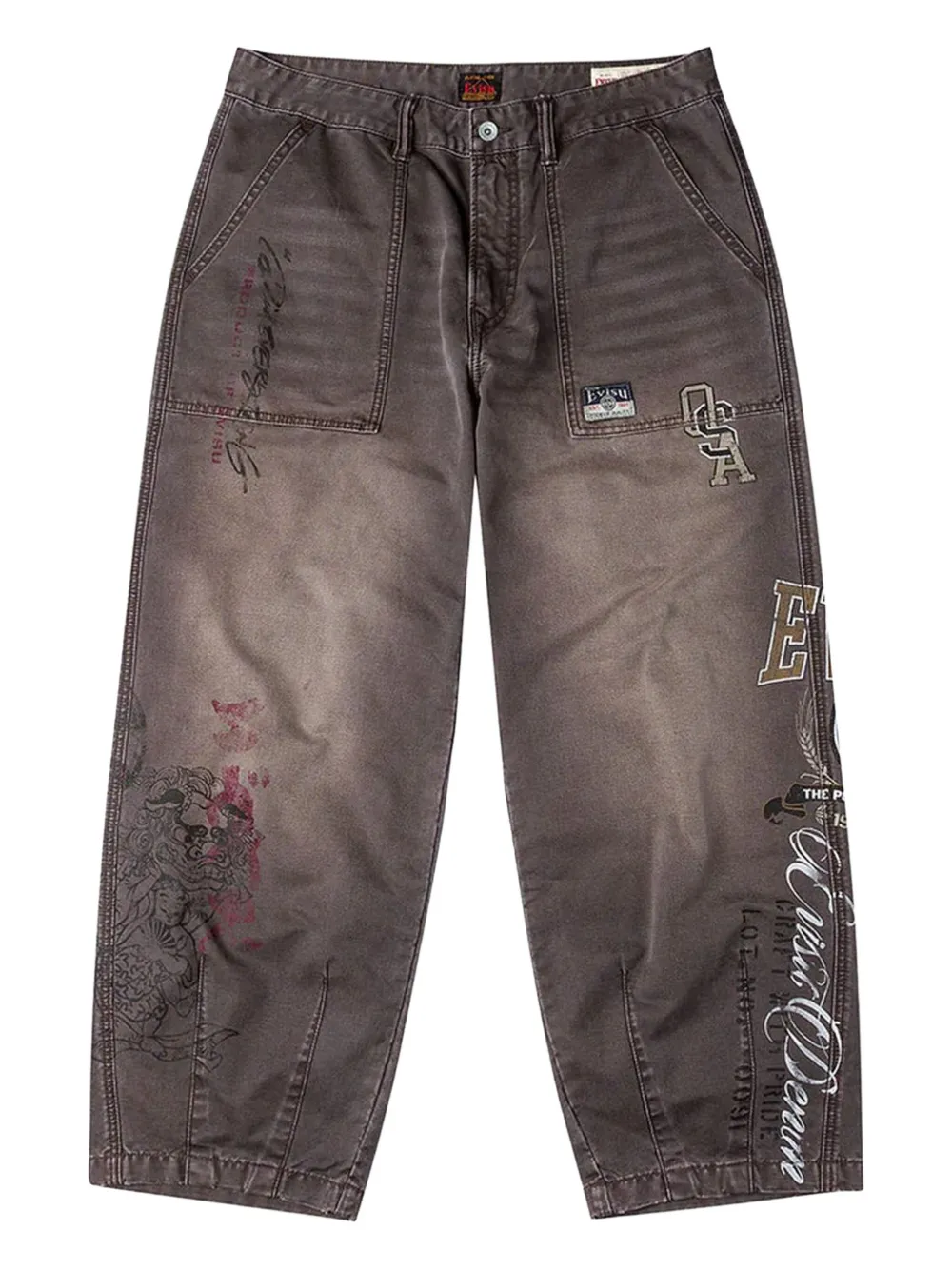 Evisu Graphic Print Jeans In Brown