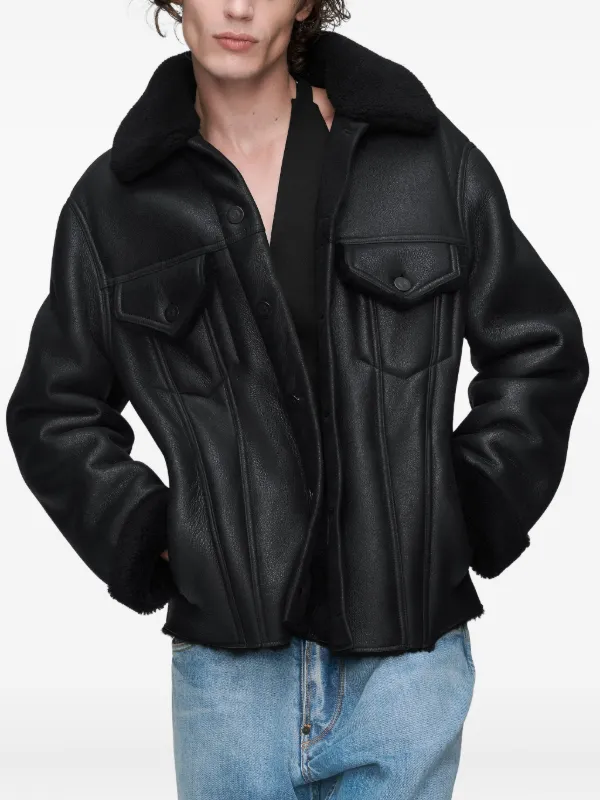Maison Margiela Waxed Shearling Jacket | Black | FARFETCH JO