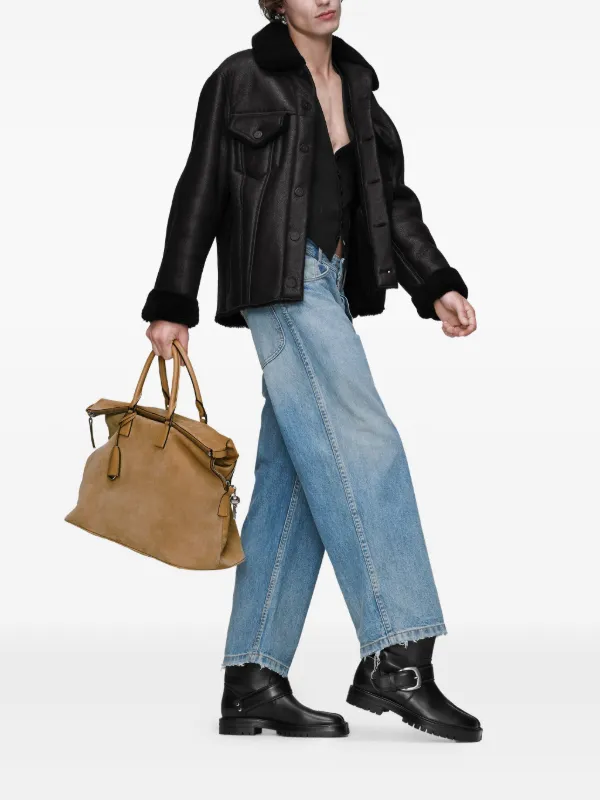 Maison Margiela Waxed Shearling Jacket | Black | FARFETCH JO