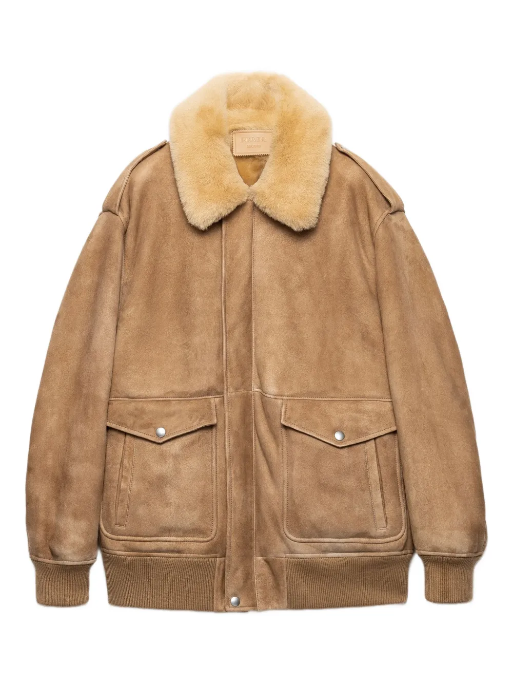 Prada shearling-collar patch-pocket jacket | Brown | Image 1