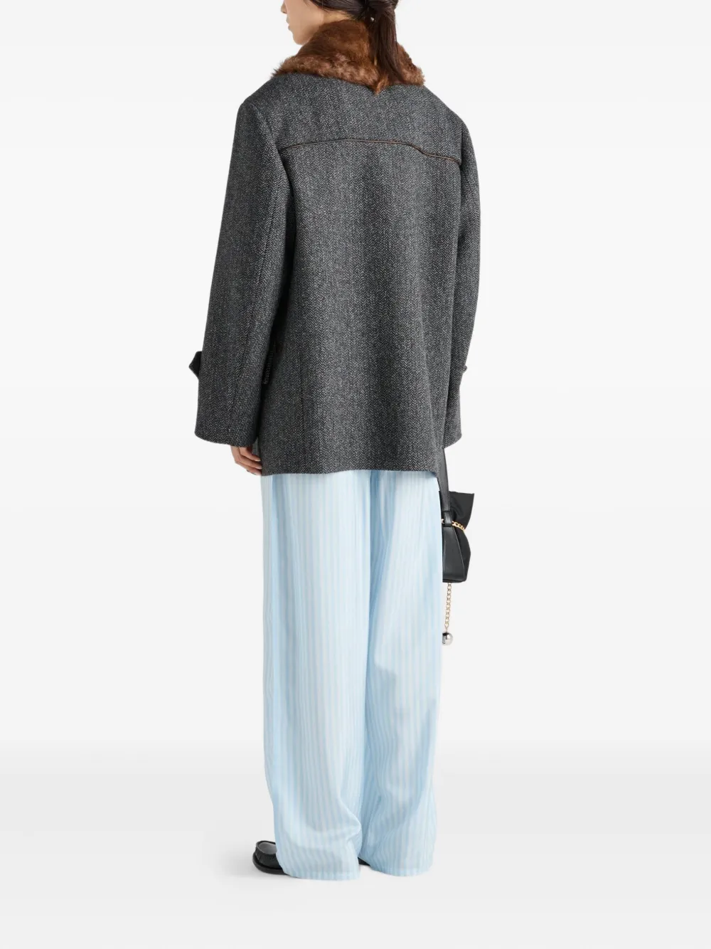 Prada Striped Silk Trousers In Blue