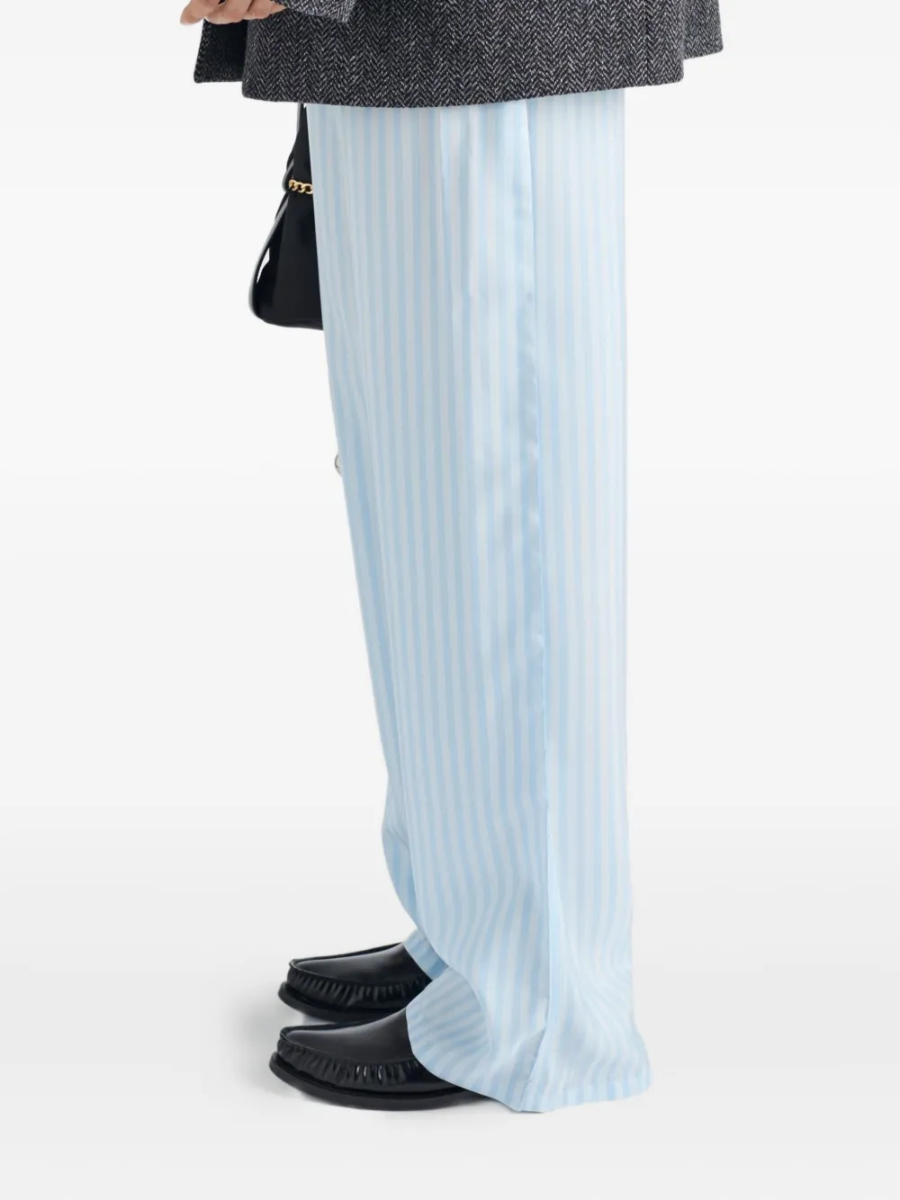 Prada Striped Silk Trousers In Blue