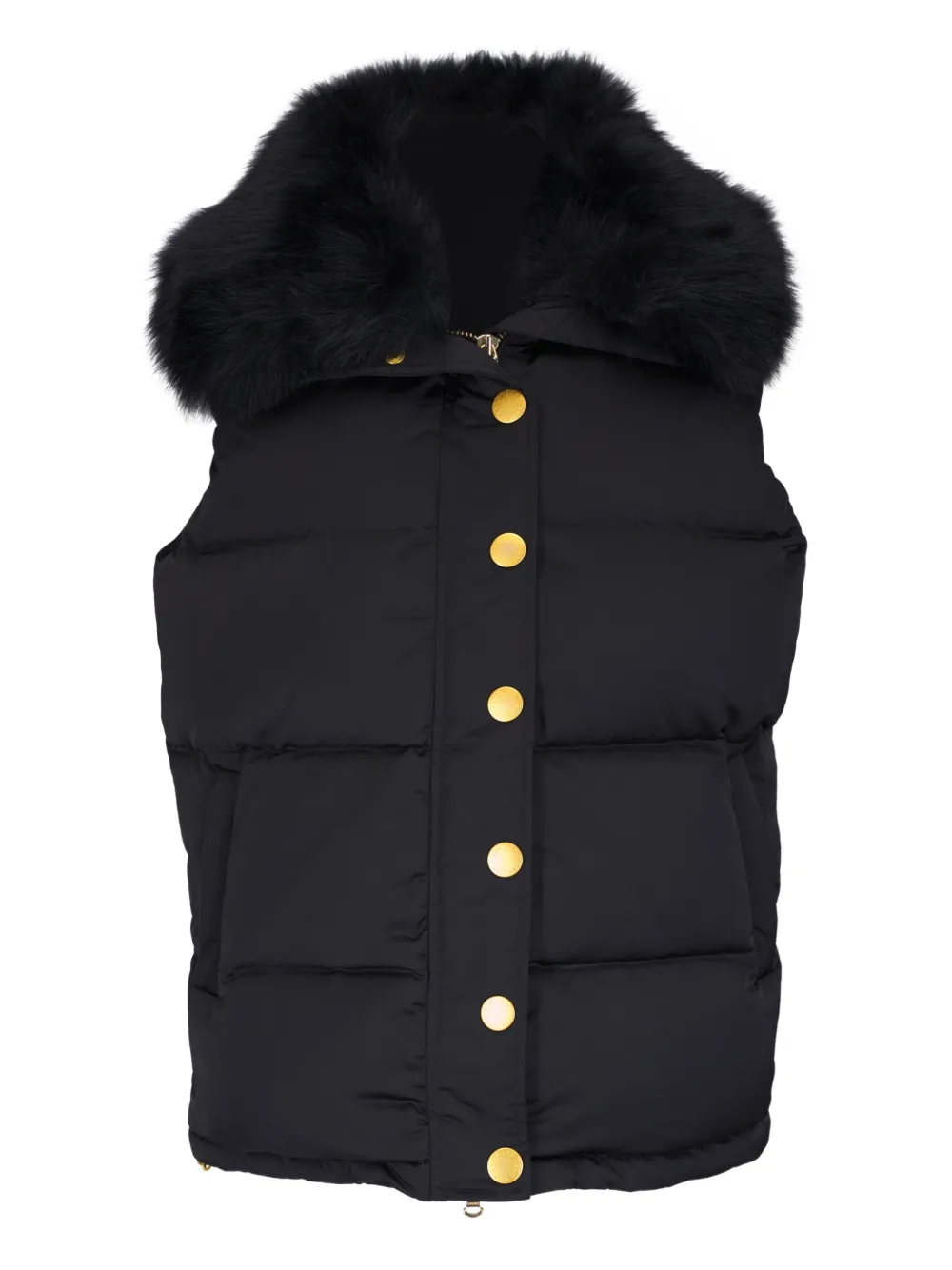 L'agence Nalo Faux-fur Collar Buttoned Gilet In Black