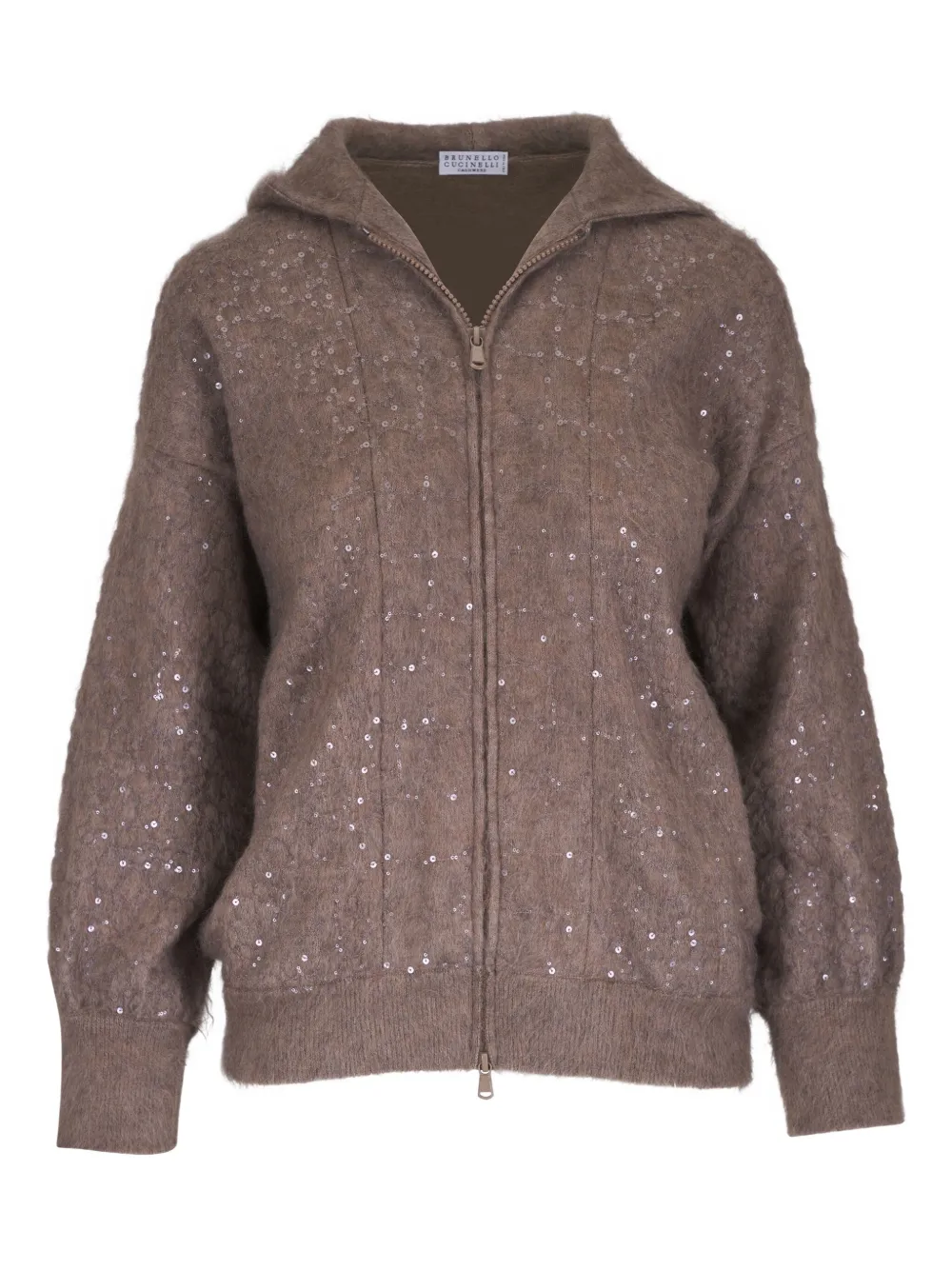 Brunello Cucinelli Sequin Hooded Top In Brown