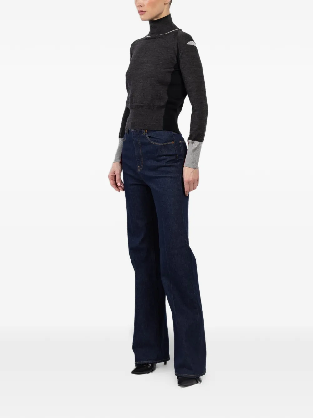  Shiro Sakai Roll-neck Colourblock Top - Grey 