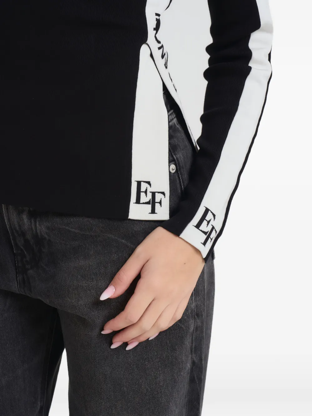 Elisabetta Franchi Side-stripe Sweater In Black