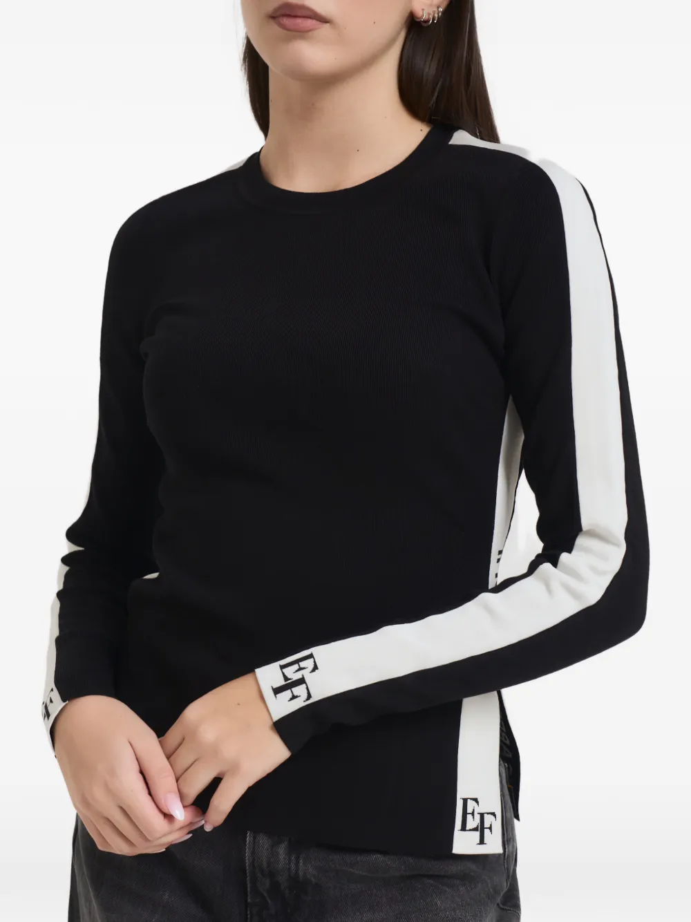 Elisabetta Franchi Side-stripe Sweater In Black