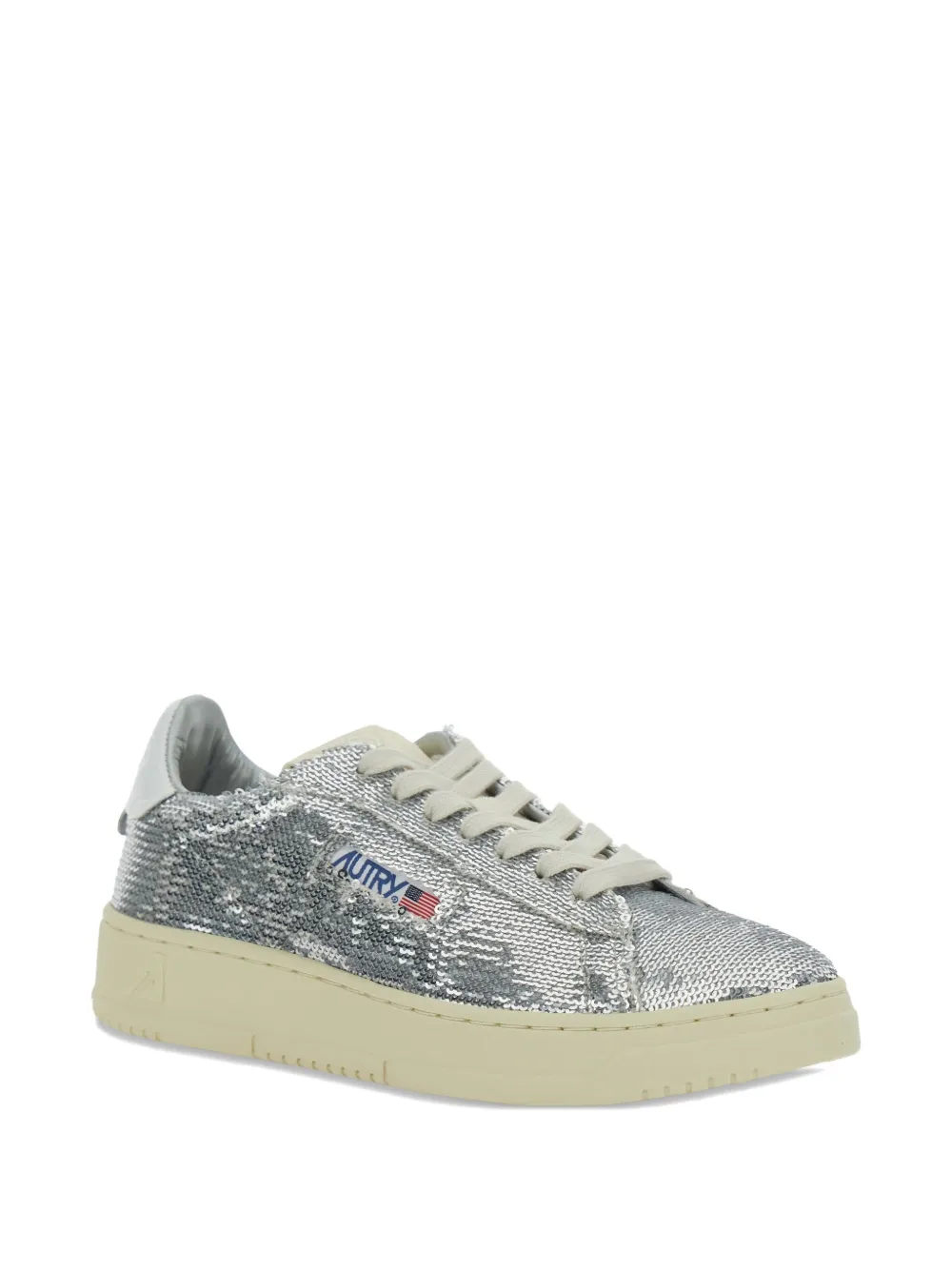 Autry Sequined Low Top Sneakers With Fabric Upper In Silver