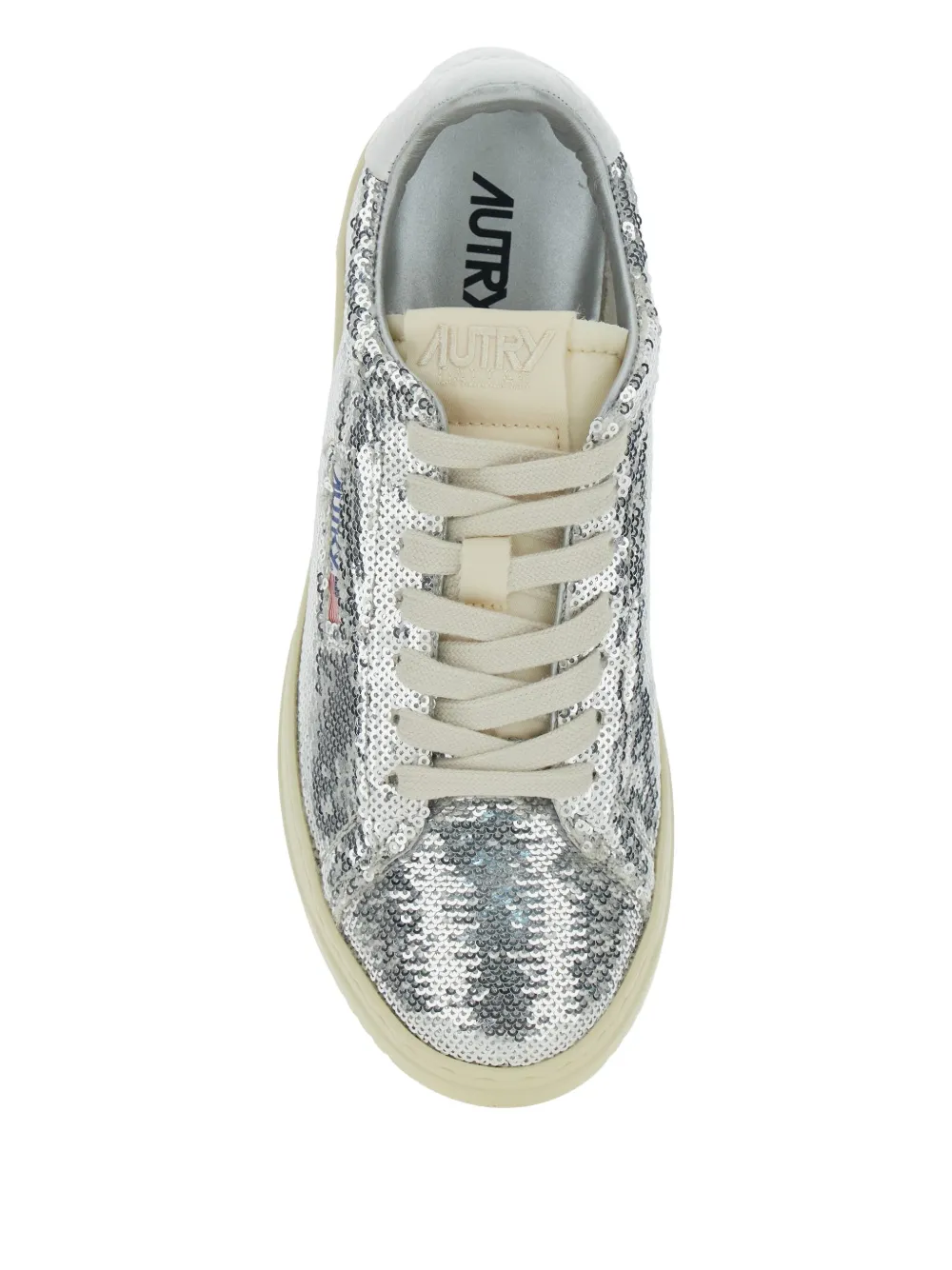 Autry Sequined Low Top Sneakers With Fabric Upper In Silver