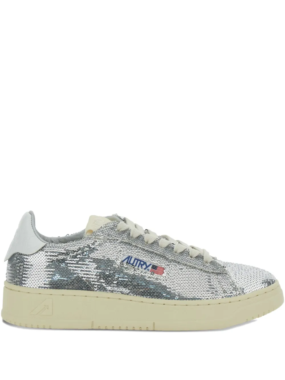 Autry Sequined Low Top Sneakers With Fabric Upper In Silver