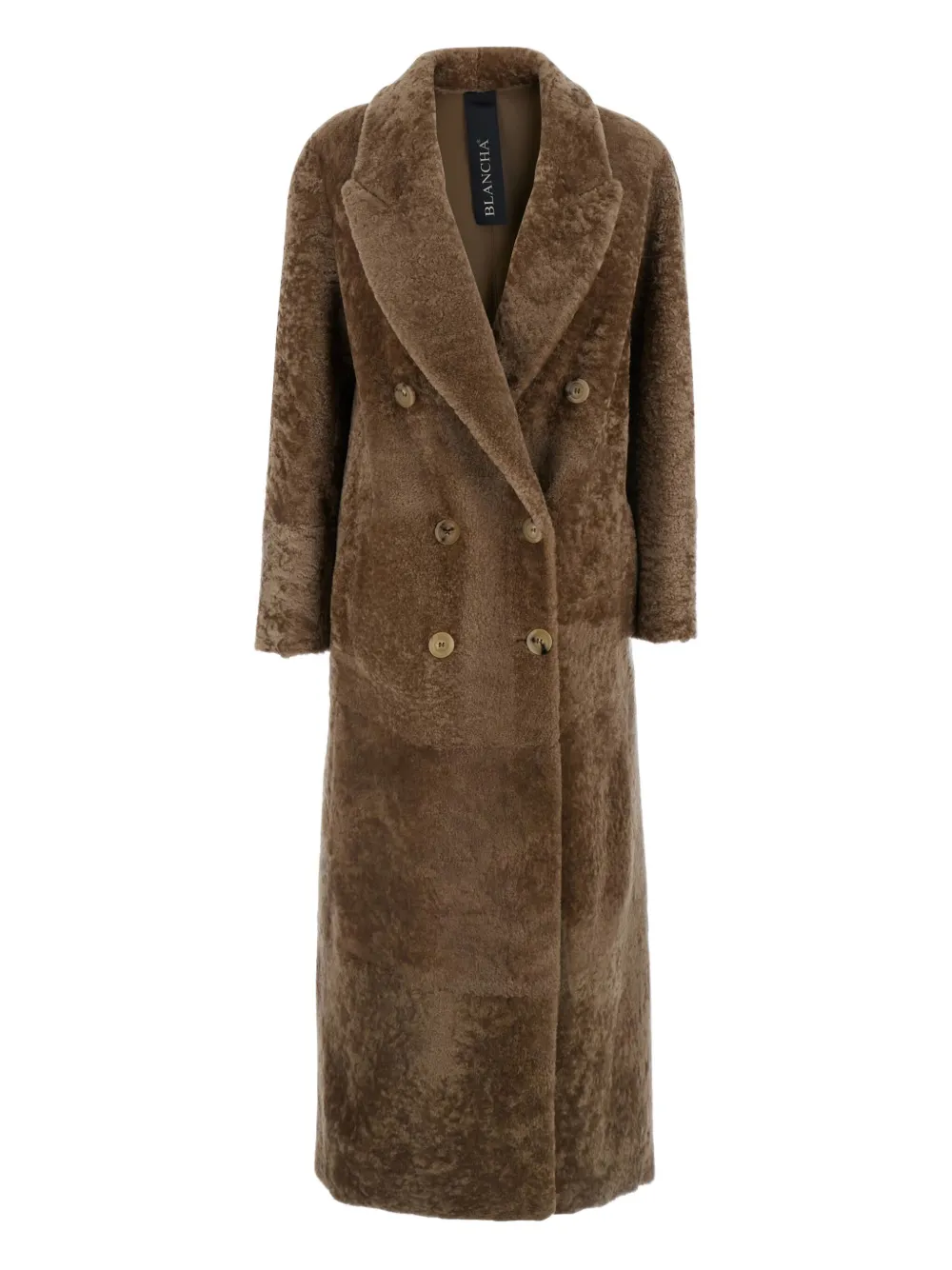 Blancha Double-breasted Shearling Coat In Brown
