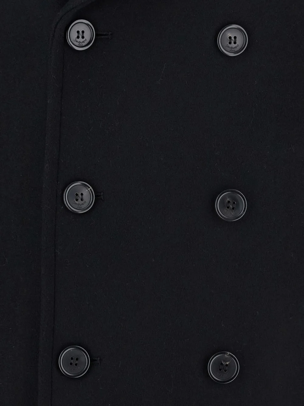 Saint Laurent Black Double-breasted Coat With Wide Notched Revers In Wool Man In Black