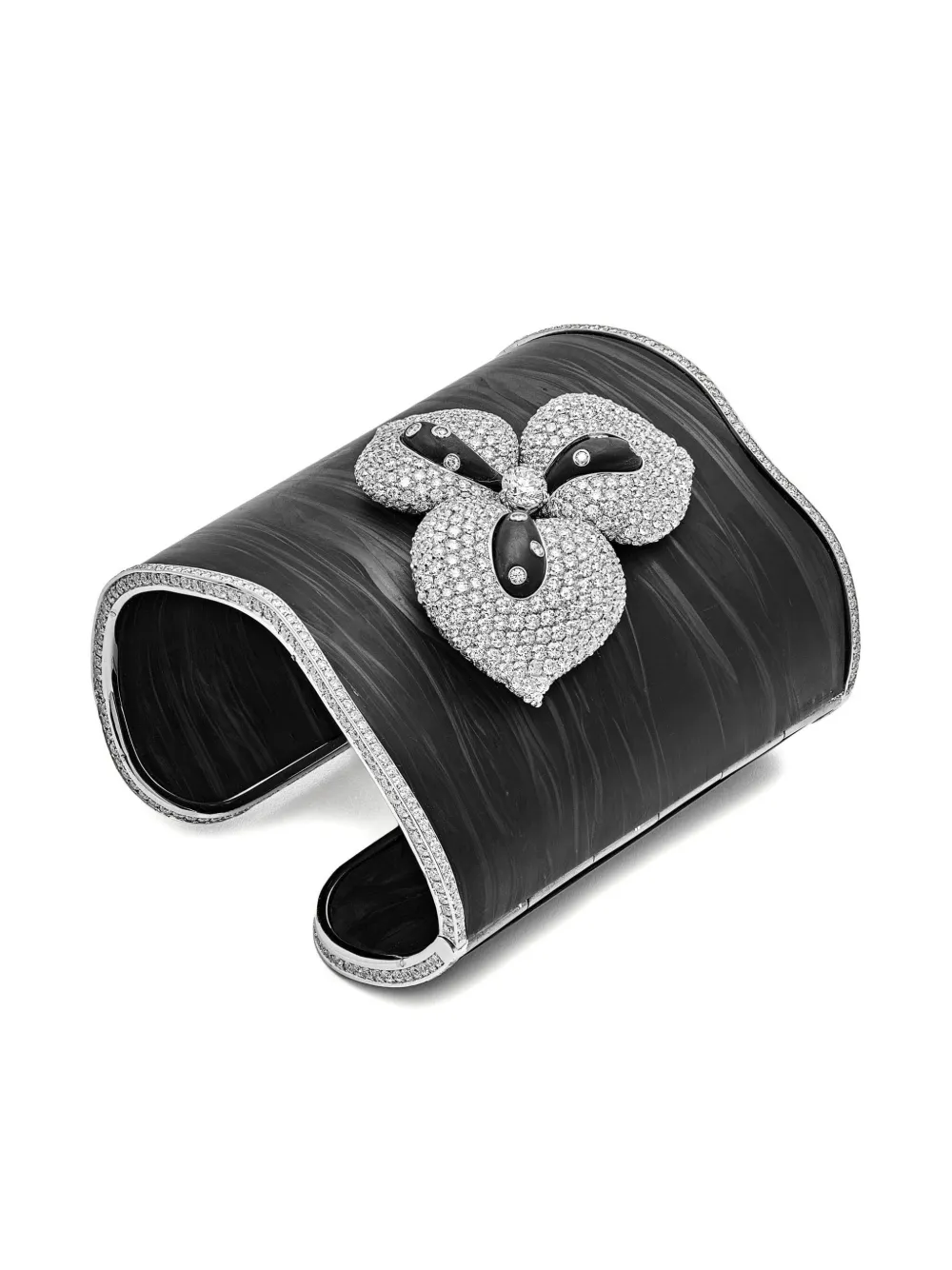 Jewels Aficionado 18k White Gold Diamond Carbon Cuff Bracelet In Black