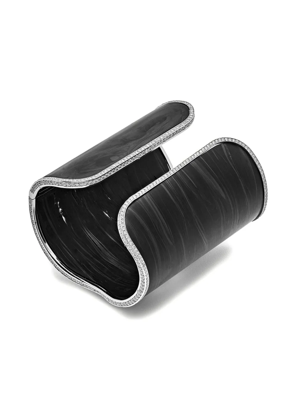Jewels Aficionado 18k White Gold Diamond Carbon Cuff Bracelet In Black