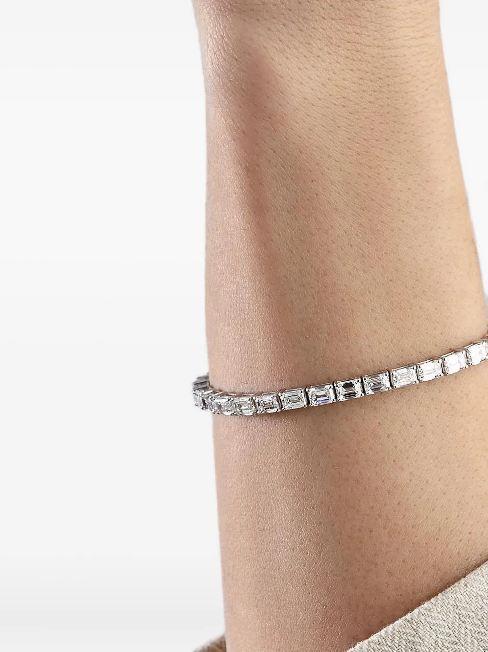Jewels Aficionado 18k White Gold Alya Emerald Cut Diamond Bracelet In Silver